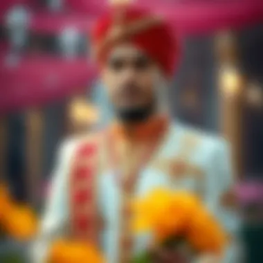 Traditional groom attire showcasing intricate details