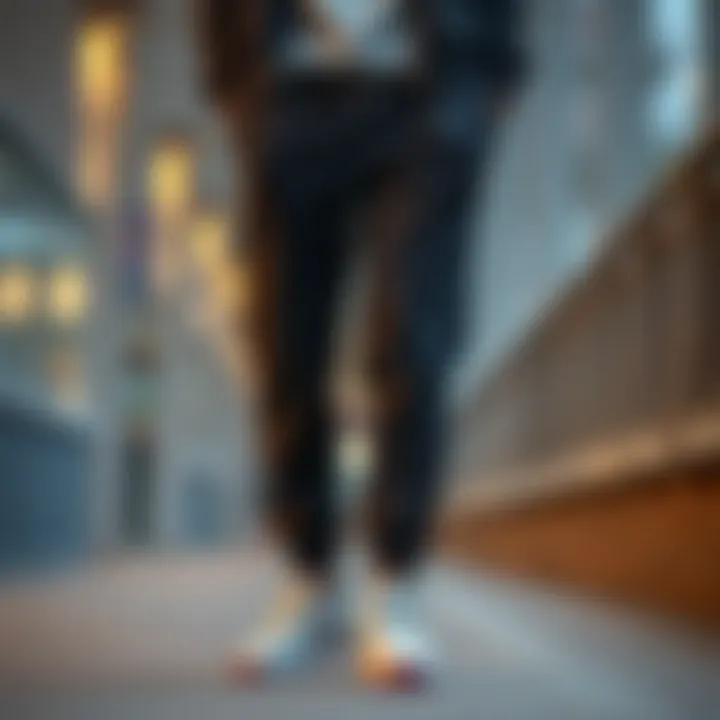 Casual jogger pants combined with contemporary footwear