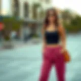 Trendy high-waisted trousers styled with a modern top