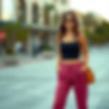 Trendy high-waisted trousers styled with a modern top