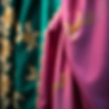 A close-up of luxurious fabric textures used in abaya sets