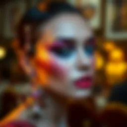 Elegant evening makeup showcasing vibrant colors.