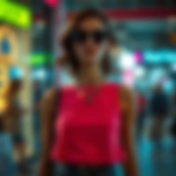 Perfect Pairing of Fashion Elements A chic combination of a sleeveless top paired with trendy accessories