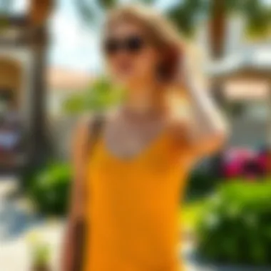 Embracing Summer Fashion Stylish woman wearing a sleeveless top in a sunny outdoor setting