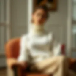 Elegant white turtleneck sweater draped on a chic chair