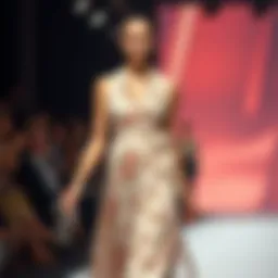 Elegant fisherman neck dress in a fashion show