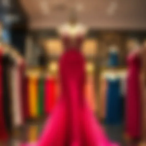 Chic Evening Gown in Boutique Elegant evening gown displayed in a boutique setting