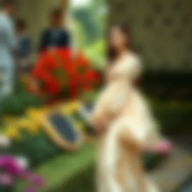 Garden Elegance with Balloon Sleeve Dress Elegant balloon sleeve evening dress in a garden setting