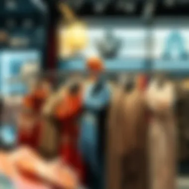 Diverse Designs in Fashion Boutiques An array of scarves displayed in a trendy boutique, highlighting various materials and designs.