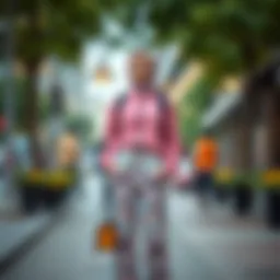 Stylish modest sportswear ensemble featuring a unique blend of colors and patterns