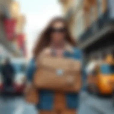 Beige portfolio bag paired with trendy accessories