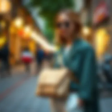 Fashionable outfit complemented by a beige portfolio bag