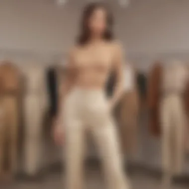 Elegant beige high-waisted pants on a stylish mannequin in a boutique