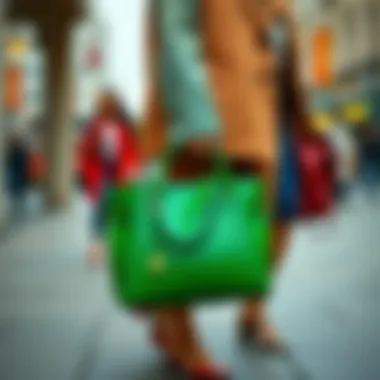 Stylish Pairing with Benetton Green Bag Stylish green Benetton bag paired with trendy outfits