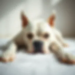 Elegant white boxer laid out on a minimalistic surface