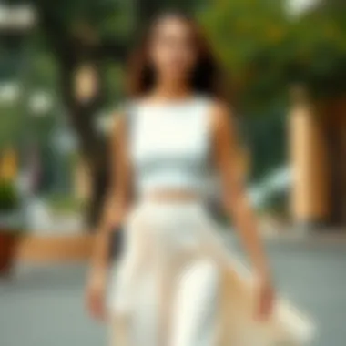 Sophisticated Look with White Crop Top and Flowing Skirt White crop top paired with a flowing skirt for a sophisticated look