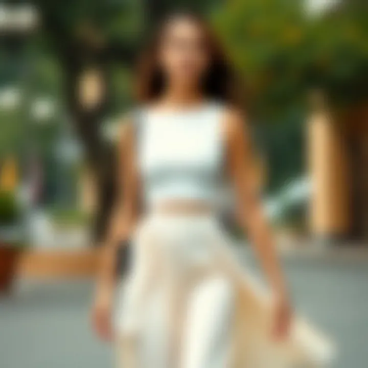 Sophisticated Look with White Crop Top and Flowing Skirt White crop top paired with a flowing skirt for a sophisticated look