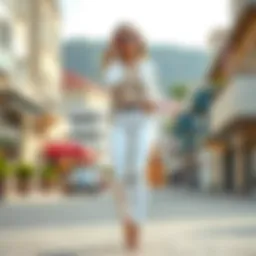 Elegant white stretchy pants styled with trendy accessories