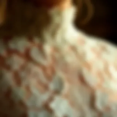 Intricate Lace Details in High-Neck Gowns Detail of intricate lace work on a high-neck gown