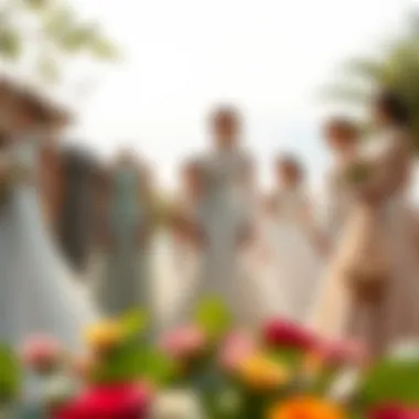 Diverse Styles of High-Neck Wedding Gowns Various styles of high-neck wedding gowns in a beautiful setting