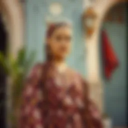 A beautifully styled bohemian outfit featuring layers and unique patterns