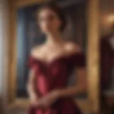 Elegant burgundy evening dress on a mannequin