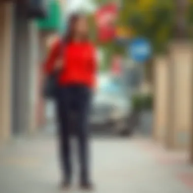 Fashionable outfit incorporating pipe leg trousers in a casual setting