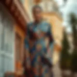 Elegant brocade dress with intricate patterns