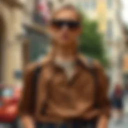 Chic brown shirt ensemble with stylish accessories