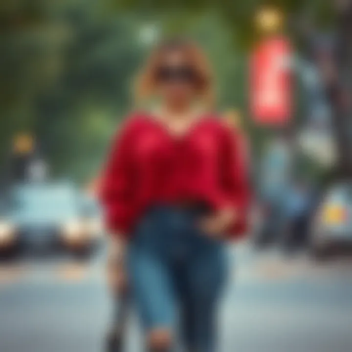 Chic Outfit Combination Fashionable pairing of a plus-size crop blouse with high-waisted jeans