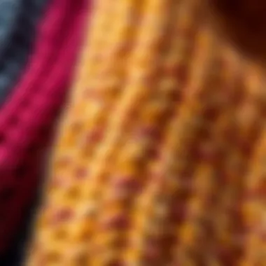 Close-up of a cozy knit fabric in vibrant colors