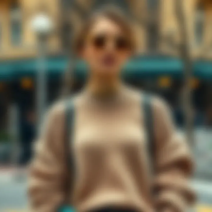 Fashionable woman showcasing oversized sweater with accessories