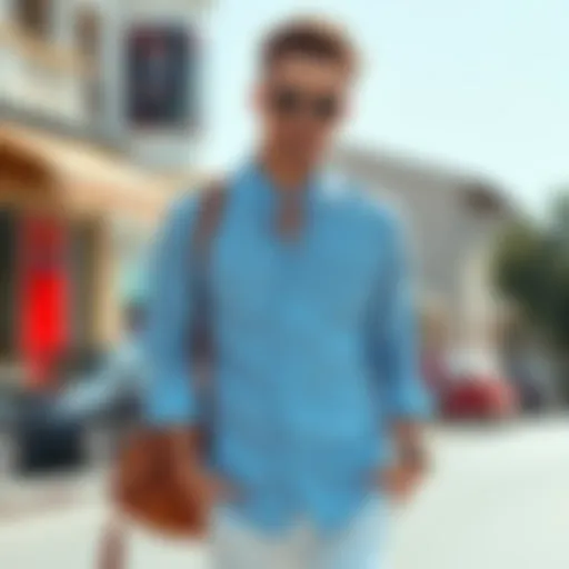 Chic outfit featuring a sky blue shirt paired with stylish accessories