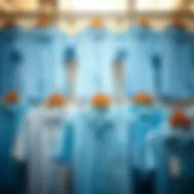 A fashionable display of sky blue shirts in various tones