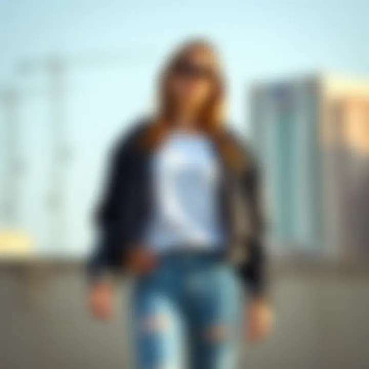 Casual Chic with Icy Blue Jeans Casual look with icy blue jeans paired with a trendy jacket