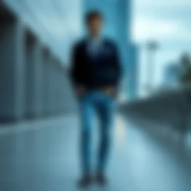 Icy Blue Jeans in a Formal Setting Formal attire incorporating icy blue jeans for a refined appearance