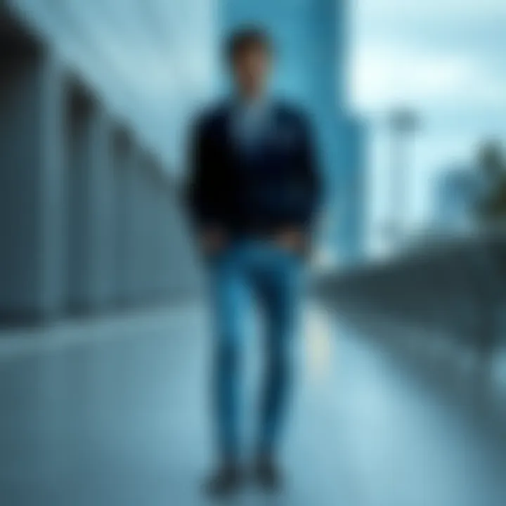 Icy Blue Jeans in a Formal Setting Formal attire incorporating icy blue jeans for a refined appearance