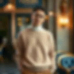 Stylish presentation of a Cacharel sweater in a sophisticated setting