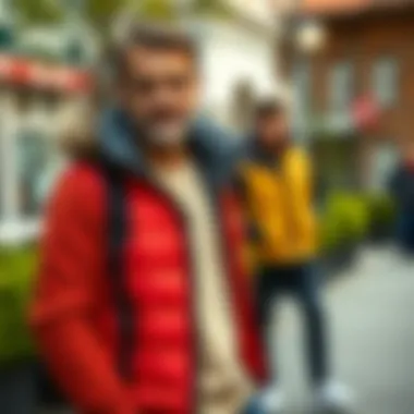 Layering Styles with Puffer Vests A casual outdoor setting with a man wearing a puffer vest layered over a shirt