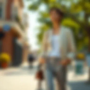 Casual outfit featuring a light linen jacket