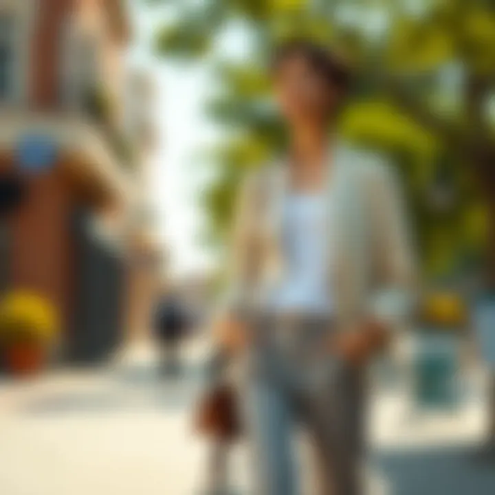 Casual outfit featuring a light linen jacket