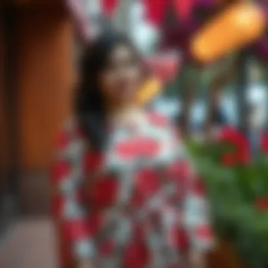 Floral Inspirations for Plus-Size Engagement Wear Chic plus-size engagement outfit with modern floral patterns