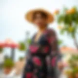 Elegant chiffon pantolon etek with floral pattern