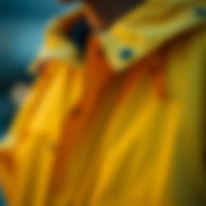 Technical Aspects of Raincoat Design A close-up of the fabric and technical features of a modern raincoat