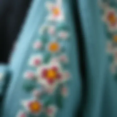A close-up of the delicate floral stitch patterns used in modern cardigan designs.