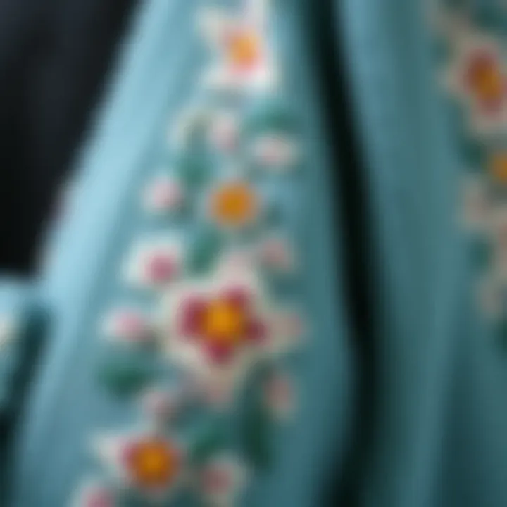 A close-up of the delicate floral stitch patterns used in modern cardigan designs.