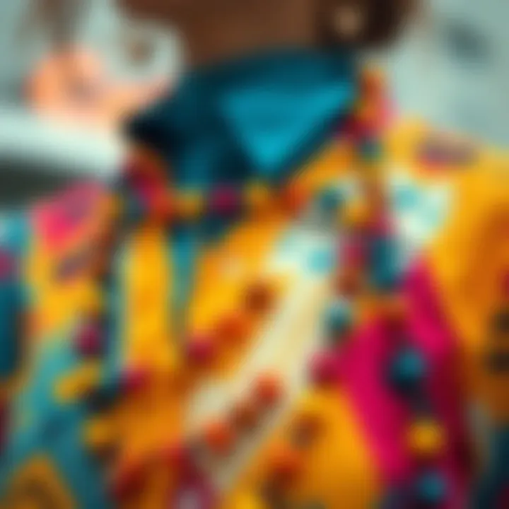 Vibrant Colors and Beads on Modern Apparel Close-up of a stylish shirt adorned with colorful beads