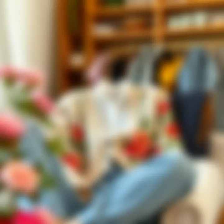 A cozy setting featuring a floral cardigan laid over a stylish outfit, highlighting seasonal trends.