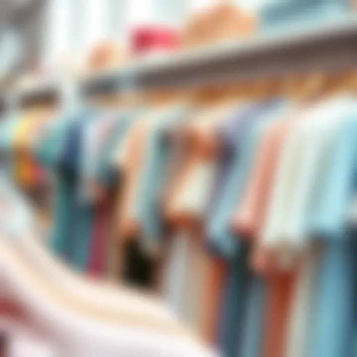 A creative array of pastel garments beautifully arranged on display racks.