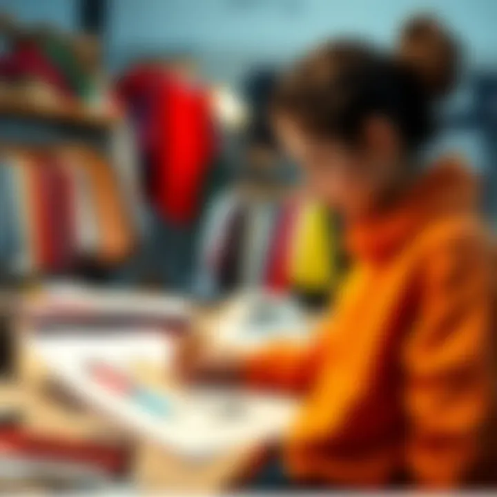 A designer sketching a new clothing line with vibrant colors